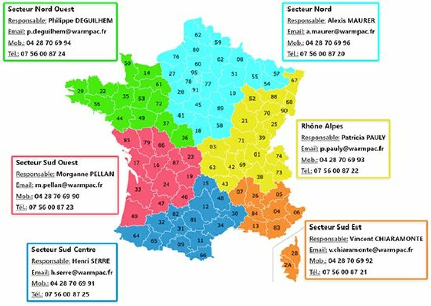 Carte des secteurs commerciaux de Warmpac 