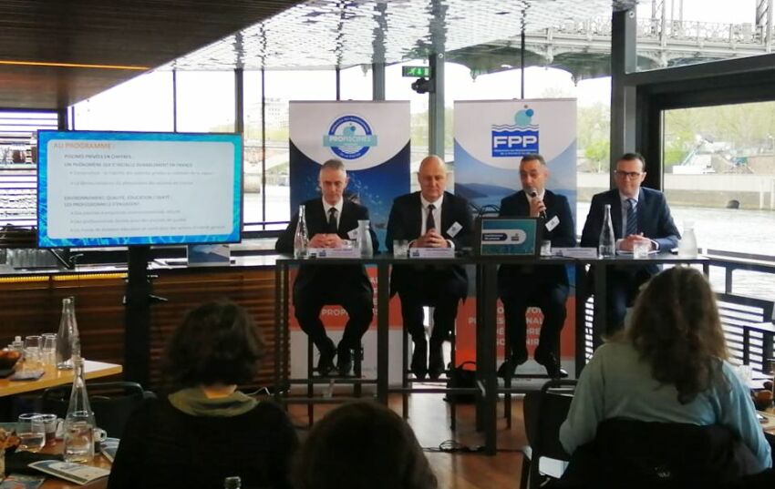 Conférence de presse de la FPP du 7 avril 2022. De gauche à droite : Jacques Braun, Gilles Mouchiroud, Stéphane Figueroa et Pierre Iorio&nbsp;&nbsp;