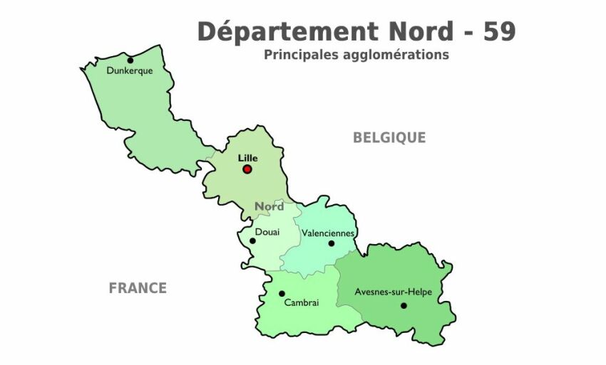 Département Nord (59) : principales agglomérations&nbsp;&nbsp;