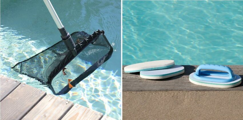 Epuisette et brosses pour ligne d'eau de piscine &nbsp;&nbsp;