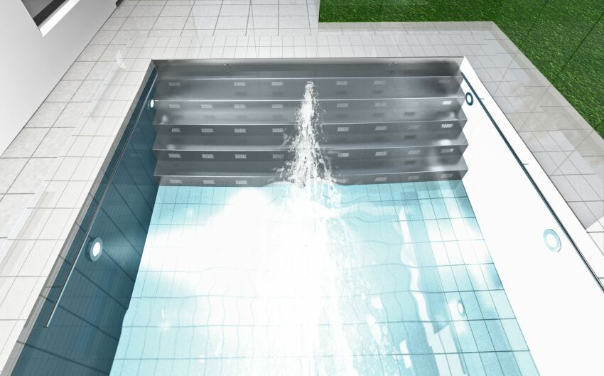 L'installation Hydrostar intégrée dans un escalier de piscine. &nbsp;&nbsp;