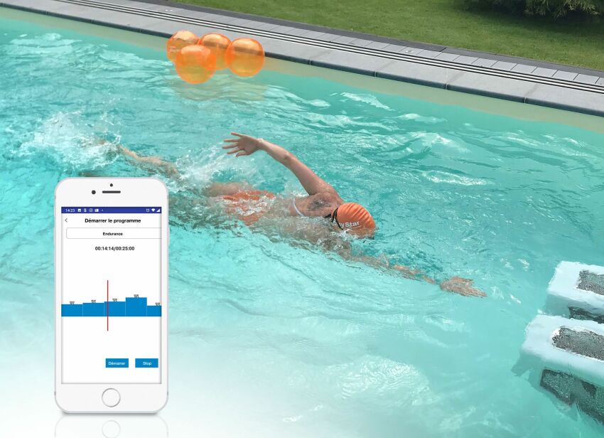 La nouvelle application d'entraînement « HydroStar Next », simplifie la nage efficace.&nbsp;&nbsp;