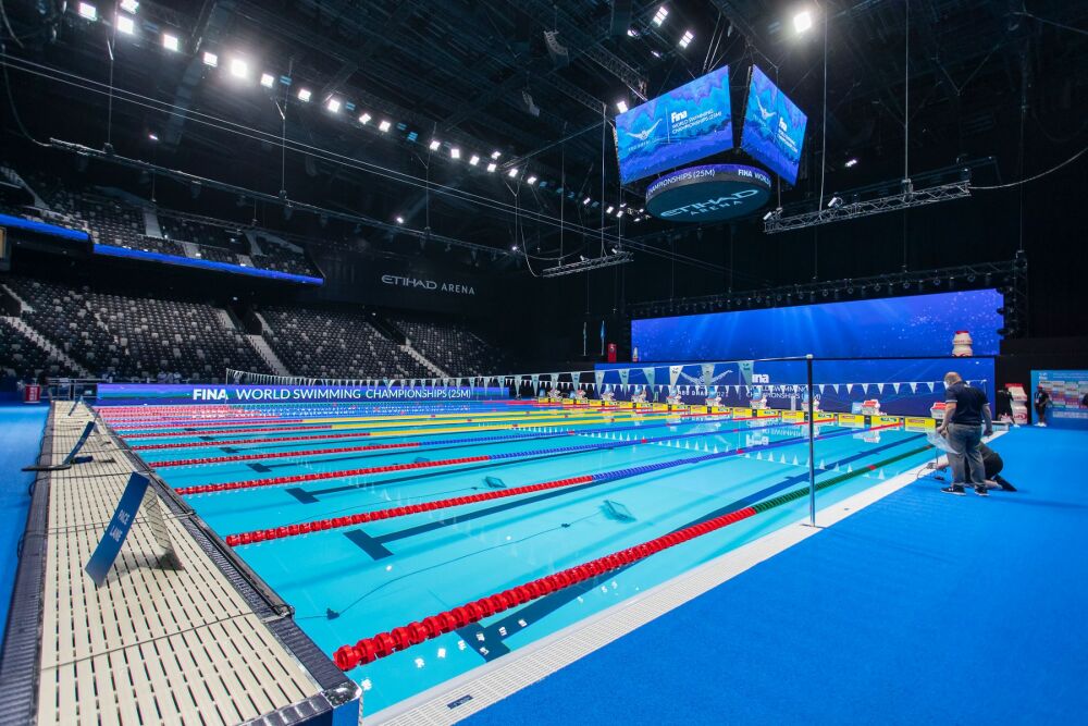 La piscine des Championnats du Monde de Natation en Petit Bassin 2021, fournie par Myrtha Pools&nbsp;&nbsp;