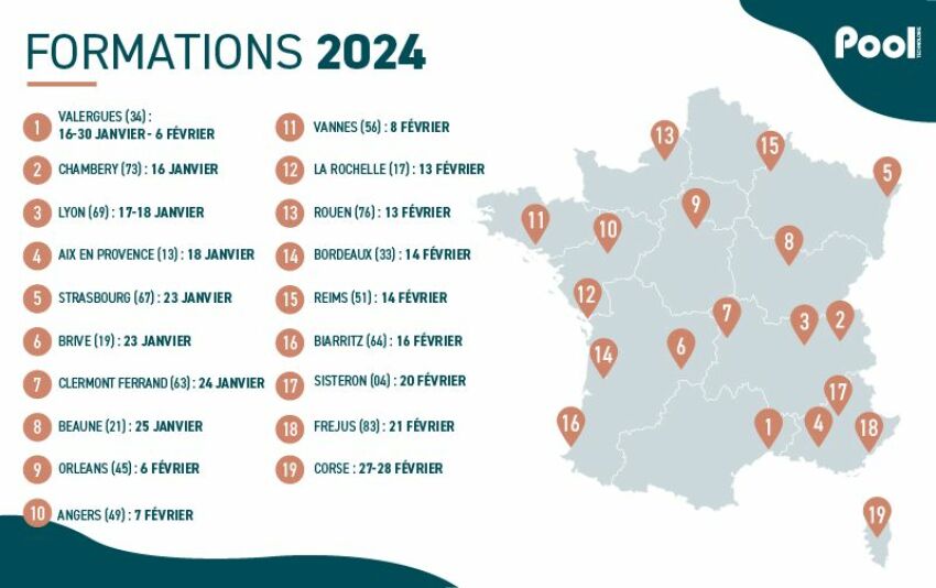 Les formations Pool Technologie sont de retour en 2024, avec 23 sessions dans 19 villes de France
&nbsp;&nbsp;