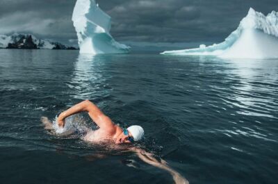 Il nage dans les eaux glaciales de l’Antarctique