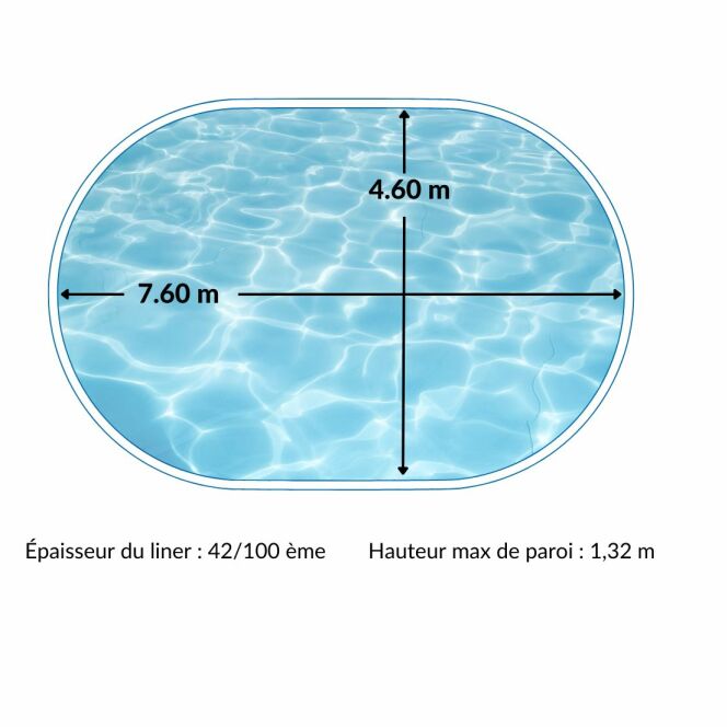 Liner bleu pour piscine métal intérieur 7,60 x 4,60 x 1,32 m - Bleu © Trigano Jardin