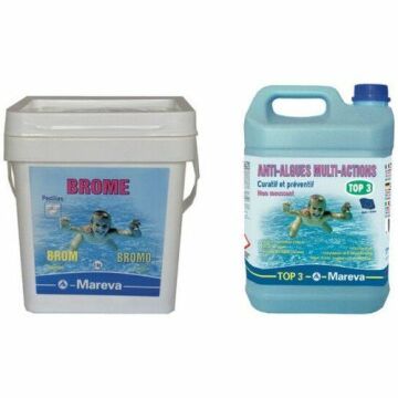 Pack Mareva Pastilles de brome - 5kg - Top 3 Anti-algues multi-actions Mareva 5L - Piscine