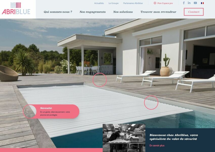 Nouveau site web d'Abriblue, marque spécialisée dans les volets de sécurité piscine&nbsp;&nbsp;