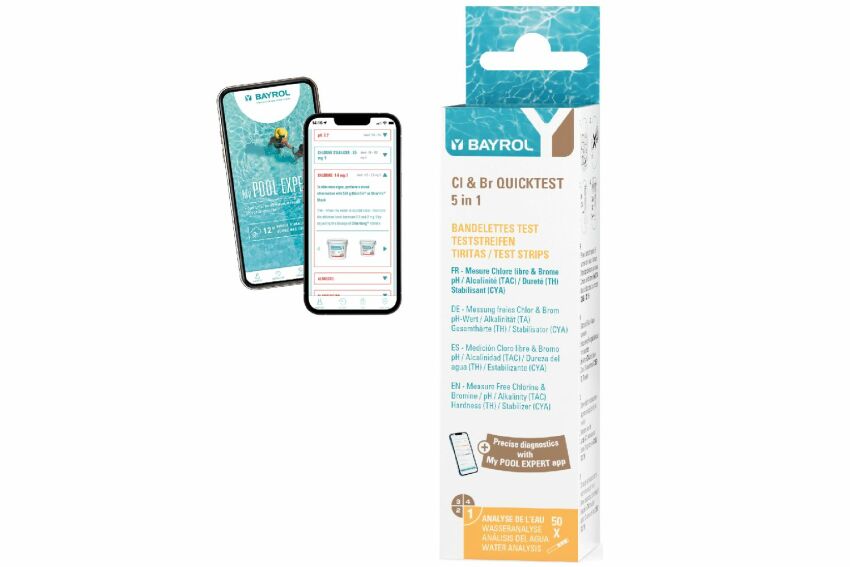 Nouvelles bandelettes d’analyse 5 en 1 Cl & Br Quicktest de BAYROL 