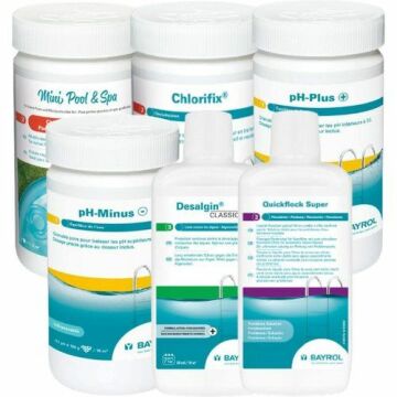 Bayrol - Pack produits piscine hors-sol : 5 fonctions 1kg, Choc 1kg, pH plus 1kg, pH moins 1,5kg, Anti-algues 1L, Floculation 1L