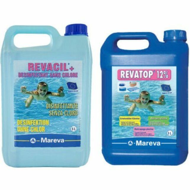 Pack Algicide Revatop 12 % - 5 L - Bactéricide Revacil - 5 L - Bleu