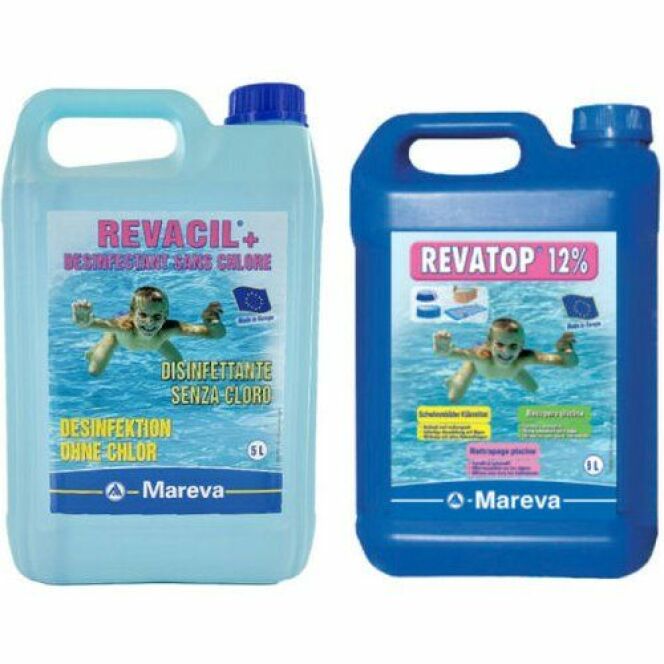 Pack Algicide Revatop 12 % - 5 L - Bactéricide Revacil - 5 L - Bleu DR