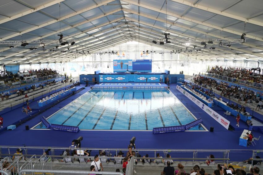 Piscine dédiée aux compétitions de natation synchronisée lors des Championnats d'Europe de Natation 2022 de Rome&nbsp;&nbsp;