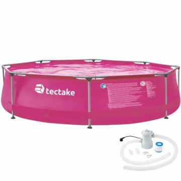 Tectake - Piscine tubulaire ronde ø 300 x 76 cm - piscinette tubulaire, piscine hors-sol, piscine autoportée - rose vif