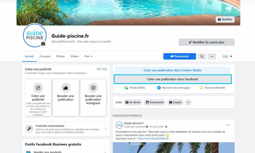 Publier sur votre page Facebook Pisciniste : guide pratique 