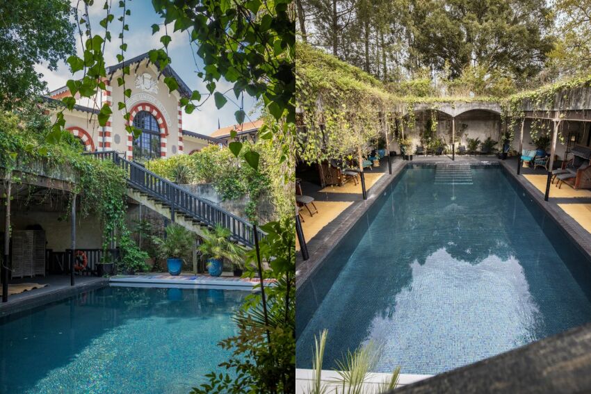 Une piscine sous terre et à ciel ouvert à l'Hôtel Ville d'Hiver d'Arcachon&nbsp;&nbsp;