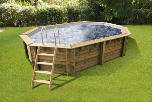 Piscine en bois hors sol Bahia First 4, 85 x 3,35 m - h.1,20 m, liner gris